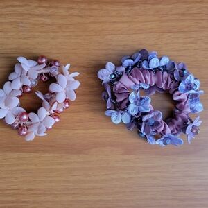 Chic Floral Hair Scrunchies Set - Pink & Purple